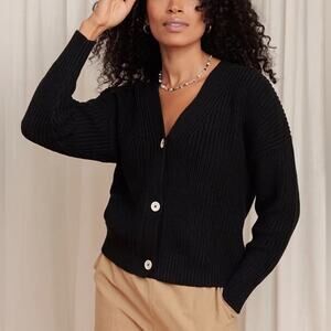 Tradlands Black Cotton Chunky Shelter Cardigan Sweater - XS